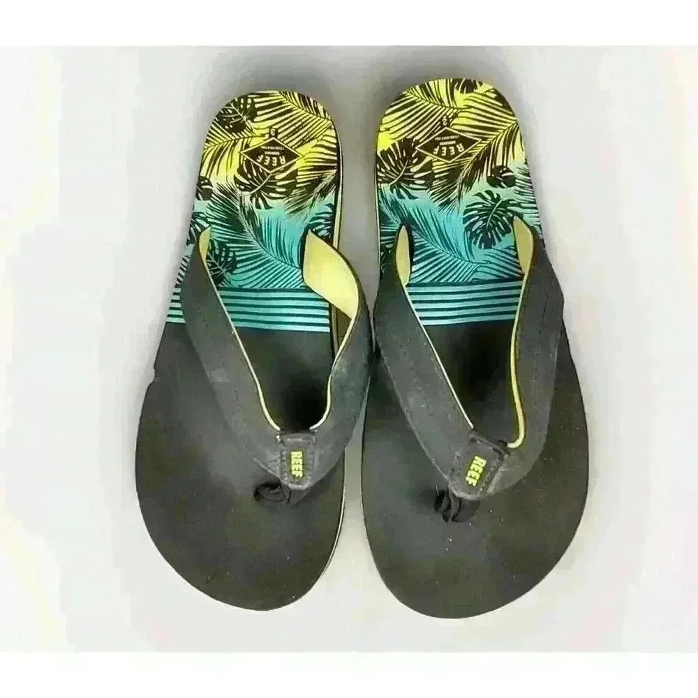 Reef Boys Kids Pool Beach Flip Flops‎ Thongs Sandals Blue Aqua Green 3 US